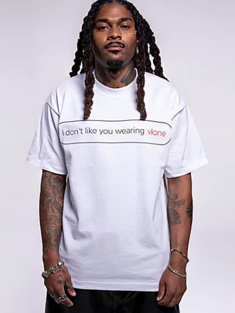 VLONE Limited Edition White Text Message Graphic Tee Shirt.  Sz Large NWT
